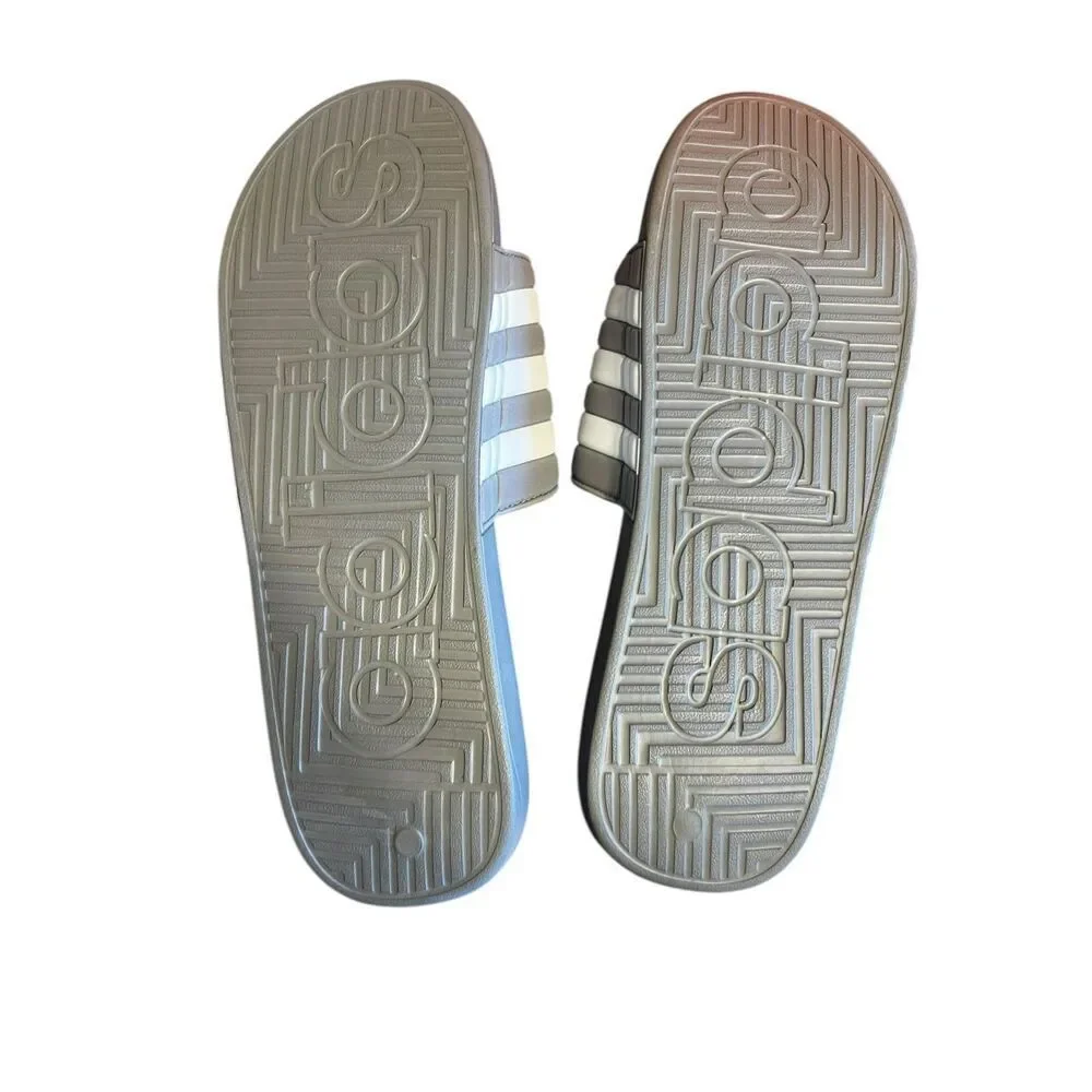 Adidas men’s 16 Adissage Slides Sandal Gray/White grippy vacation